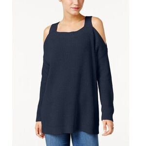 NEW Style & Co Blue Ribbed Cold Shoulder Tunic Sweater Women's Size Medium